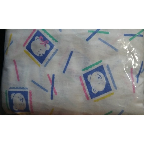 Vintage Baby Dreams by BIBB 2 Crib Sheets Teddy Faces Blue and White 100% Cotton - Picture 3 of 6